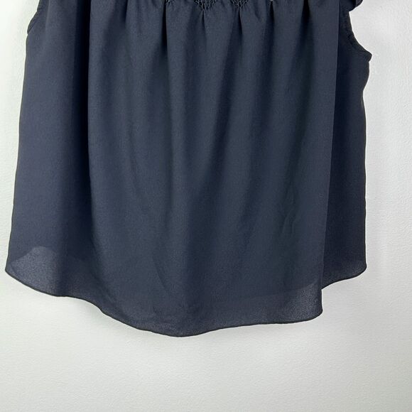 Lands’ End Off the Shoulder Ruched Ruffle Crop Top Black Embroidered Shirt 10 - Picture 3 of 10